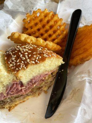 Burger with waffle fries