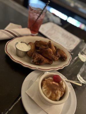 Chicken Wings w/ Old bay + Caramel-Cinnamon Rice Pudding