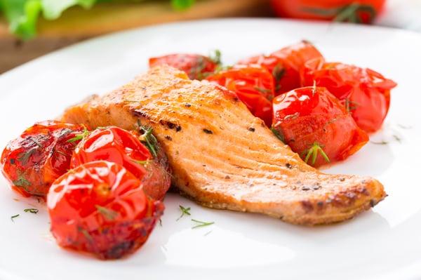 Salmon with Butter Poached Cherry Tomatoes