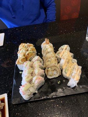 Wasabi special roll, Washington ave roll, Yummy roll and Shrimp tempura roll!