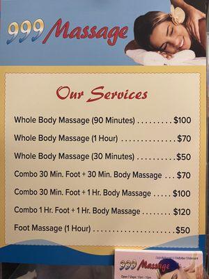 Massage Services and Prices