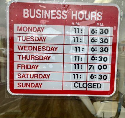 Our new hours