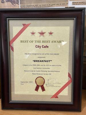 An award for best of the best for breakfast