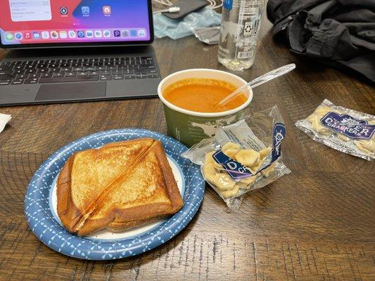 Tomato soup, grilled cheese, and working in the meetings rooms :D