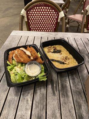 Chicken Caesar Salad and Butternut Squash Risotto to-go