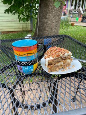 Decaf and Hummingbird cake.  Yum