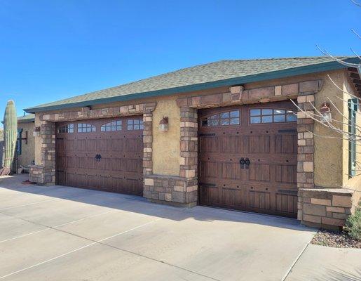 Beautiful Walnut UltraGrain Clopay garage doors installed in Gilbert, AZ