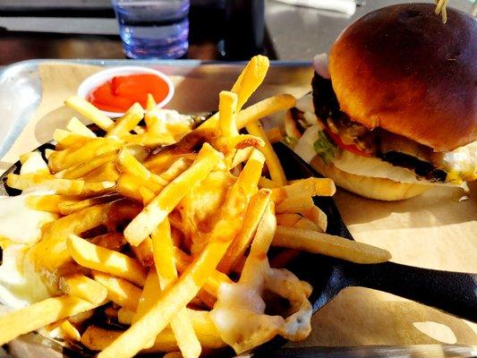 Burger with poutine fries