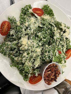 Kale salad, (the server thoughtfully put bacon on the side, making this a vegetarian friendly option(