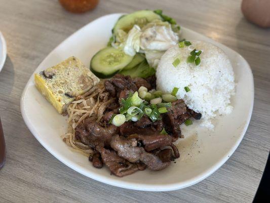 Broken rice with barbecue pork.