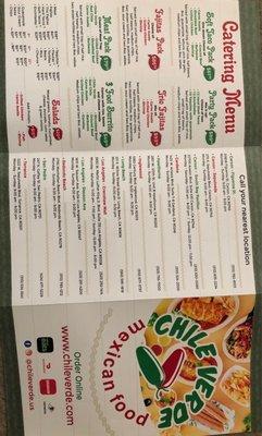 Catering menu and locations/phone numbers as of 12/30/21