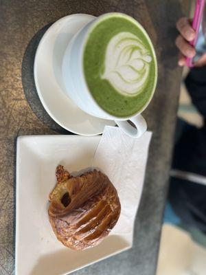 Matcha Latte and Ham n Cheese Croissant