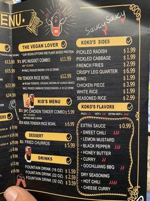 Menu options side B