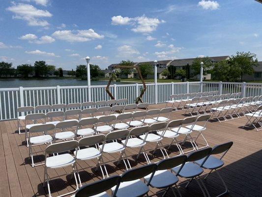 Lodge deck ready for wedding ceremony!