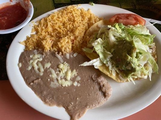 Tostaguac, rice & beans (from the lunch menu)