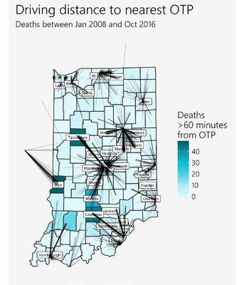 A visualization we helped create regarding Opioid addiction across the State of Indiana