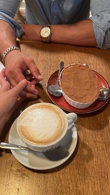 Homemade tiramisu and a cappuccino