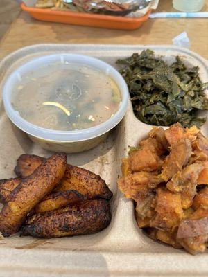 Pick 4 plate with stew of the day and plantains.  Yum