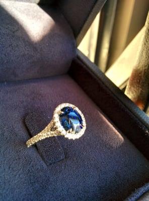 2.54ct untreated blue Ceylon sapphire (setting by Mark Broumand)