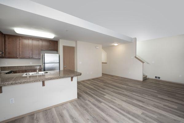 3x2 Townhome - Kitchen, Dining Area, Staircase