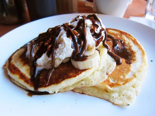 Buttermilk Pancakes with Bananas, Nutella, and Chantilly Cream