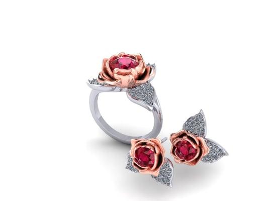 Fine rubies in pave'set platinum and rose gold.