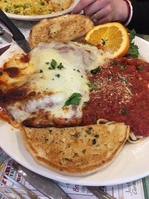 Egg plant parmigiana and linguini