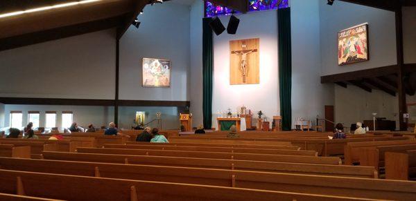 Our sanctuary is now complete with the addition of the second icon. The two icons and main crucifix is called a triptych.