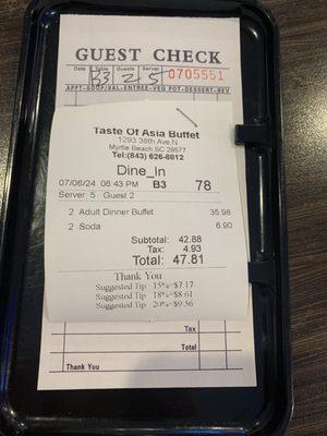 Super high bill for 2 people