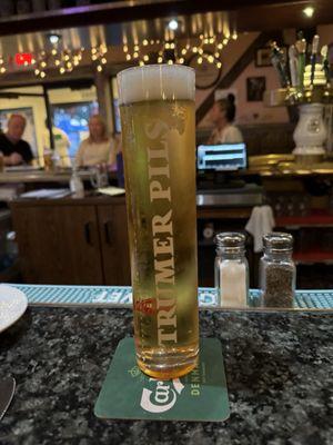 Trumer pils, served cold and delicious