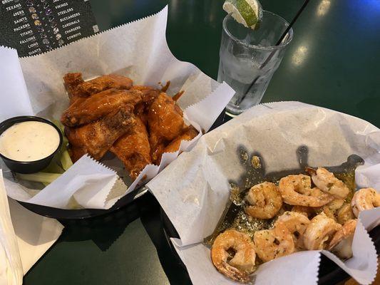 vodka soda, buffalo wings, sauteed shrimp