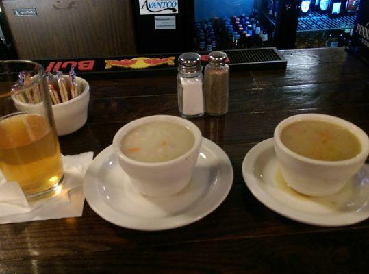 1cup bean soup, 1cup chicken noodle soup, +1 cider beer=Dinner.