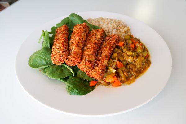 Hemp Crusted Tofu and Lentil Curry