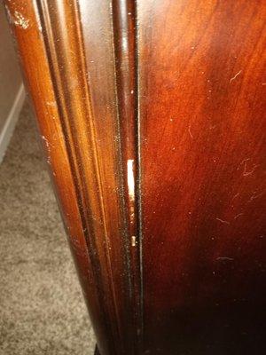 CHINA CABINET (2 PIECE) LOWER PART DAMAGED BY DRAGGING MARKS AND TAPE MARKS