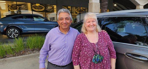 Rocky Lakhani and Dorothy Aberle in front of our new gray Edge, Advantage Ford