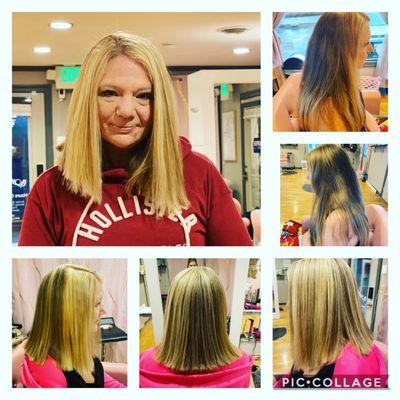 Beautiful Blonde with a cute bob to go with. Pretty drastic transformation, but was worth it she said. And She loves it'!