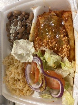 Chicken Enchilada plate made fresh to order.