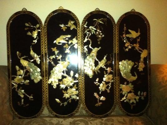 4 vintage shell Chinese wall art. 
from the phillipines