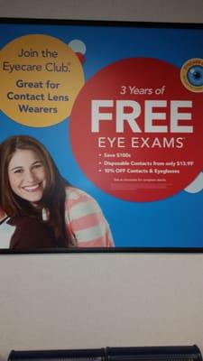 Three years of free eye exam