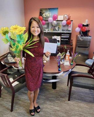 President and CEO, Lisa Kracher, on her lucky 13th work anniversary in August of 2021!