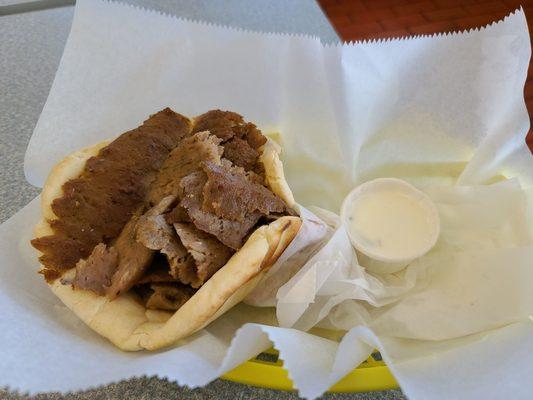 A delicious gyro that I got plain. Their meat and tzatkiki sauce are absolutely legendary.