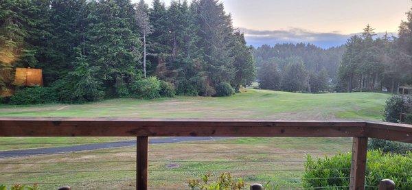 View from our room of the golf course and the beach in the background