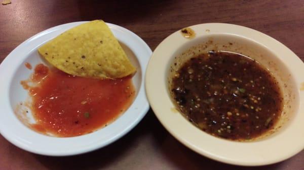 Sala para los gringos on the left...salsa para los chicanos on the right. Hot but deliciosos!