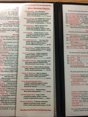 Menu extra mex dishes