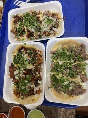 Top: carnitas Left: adobada Right: lengua