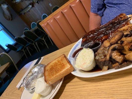 Ribs and prime rib with baked potato