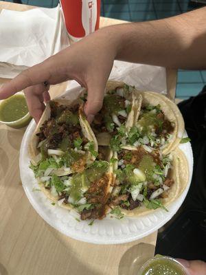 Tacos de asada, al pastor and chorizo