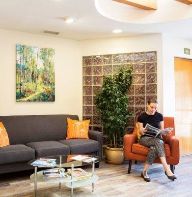 Our beautiful, bright and welcoming waiting area at our Downtown (303 Paseo de Peralta) location.