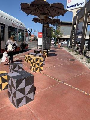 Cute bus stop design just outside the store