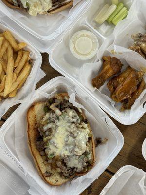 Philly Cheese Steak and wings